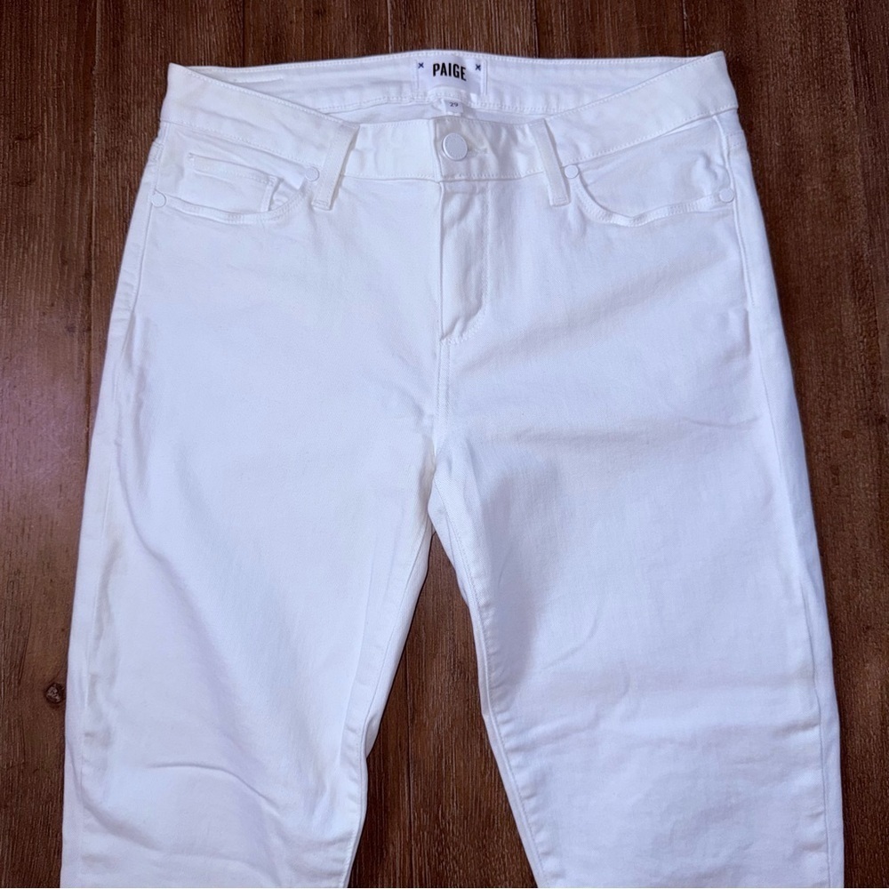 Paige Skyline Skinny Jeans White Raw Hem Mid Rise - Picture 3 of 8